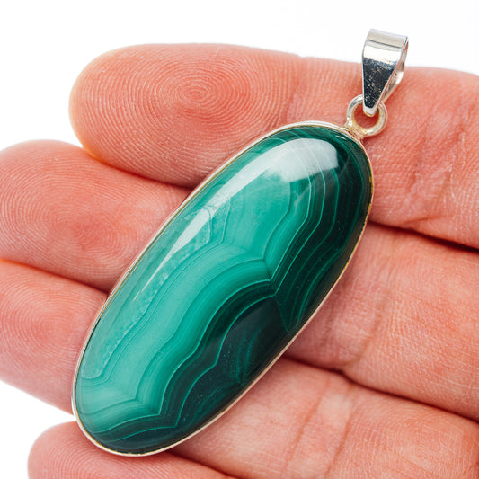 Premium Malachite Pendant 2 1/4" (.925 Sterling Silver)