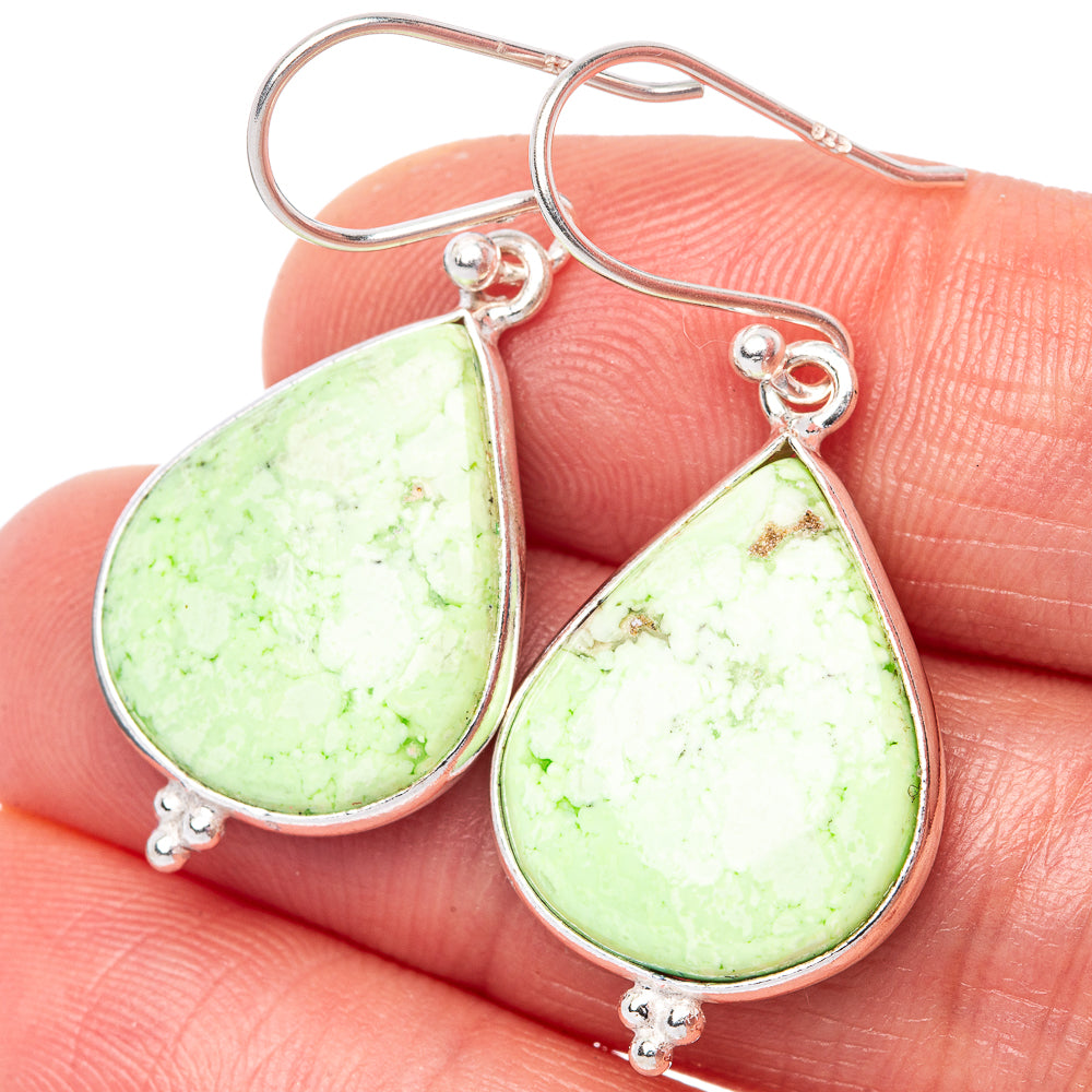 Teardrop green chrysoprase earrings with sterling silver hooks and bezel frames