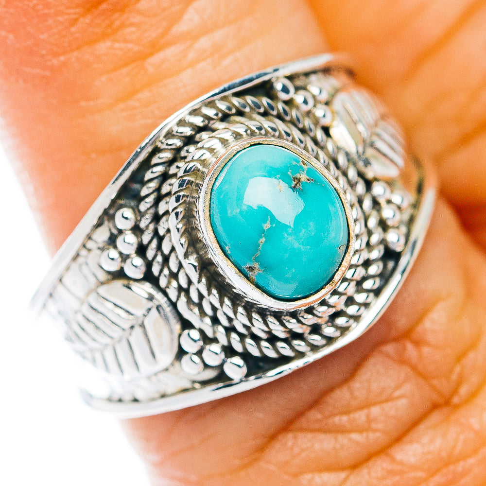 Kingman Turquoise Cocktail Ring Size 6.5 (.925 Sterling Silver)