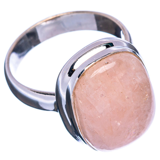 Oval rose quartz cabochon on a polished .925 sterling silver band, side view