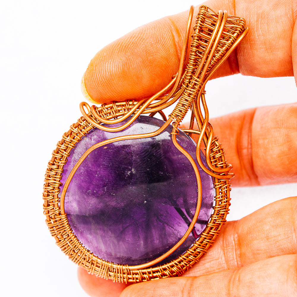 Dark Amethyst Wire Wrap Pendant 2 3/4" (Copper)