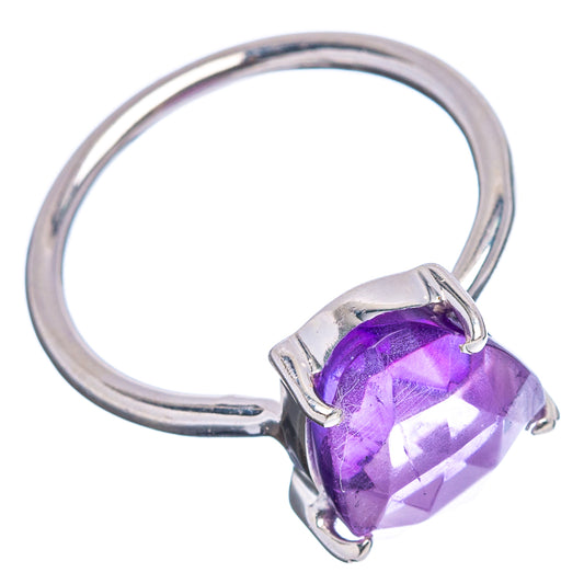 Sterling silver amethyst ring with faceted purple gemstone in four-prong setting
