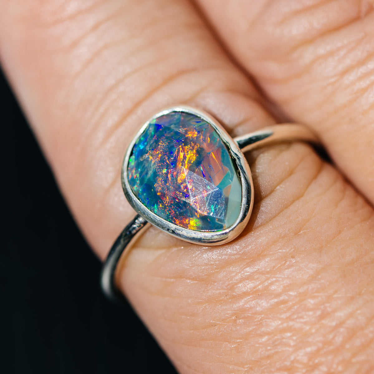 Black Ethiopian Opal Dainty Ring Size 10 (.925 Sterling Silver)