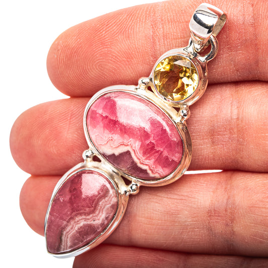 Premium Rhodochrosite, Citrine Pendant 2 1/4" (.925 Sterling Silver)