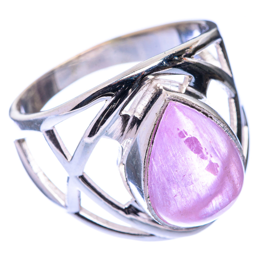Sterling silver moonstone ring with lavender oval cabochon and geometric cutout band