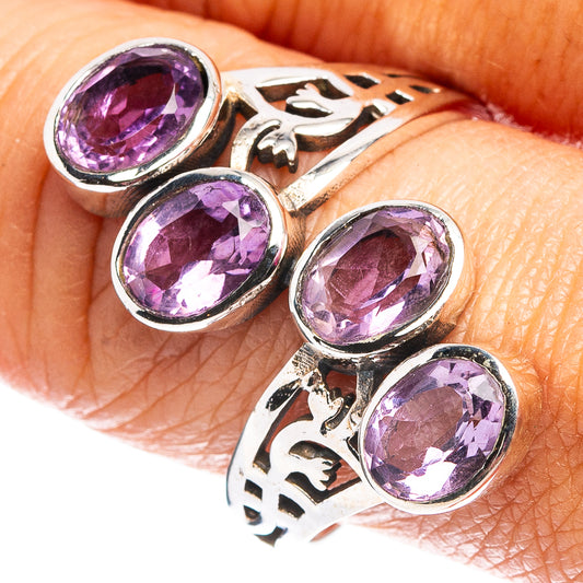 Amethyst ring in .925 sterling silver with four faceted oval purple stones