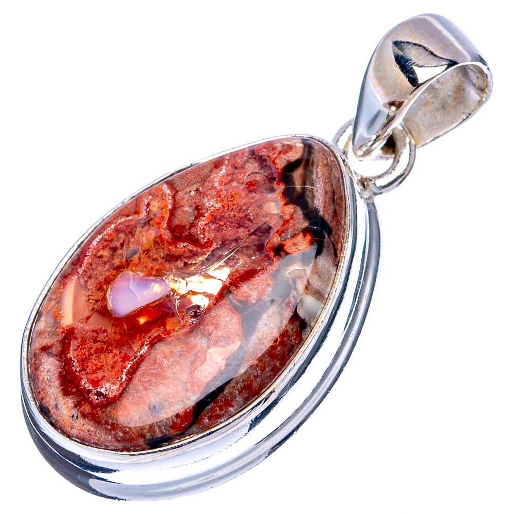 Sterling silver fire opal pendant, oval cabochon with red, orange, black matrix and bail