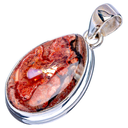 Sterling silver fire opal pendant, oval cabochon with red, orange, black matrix and bail