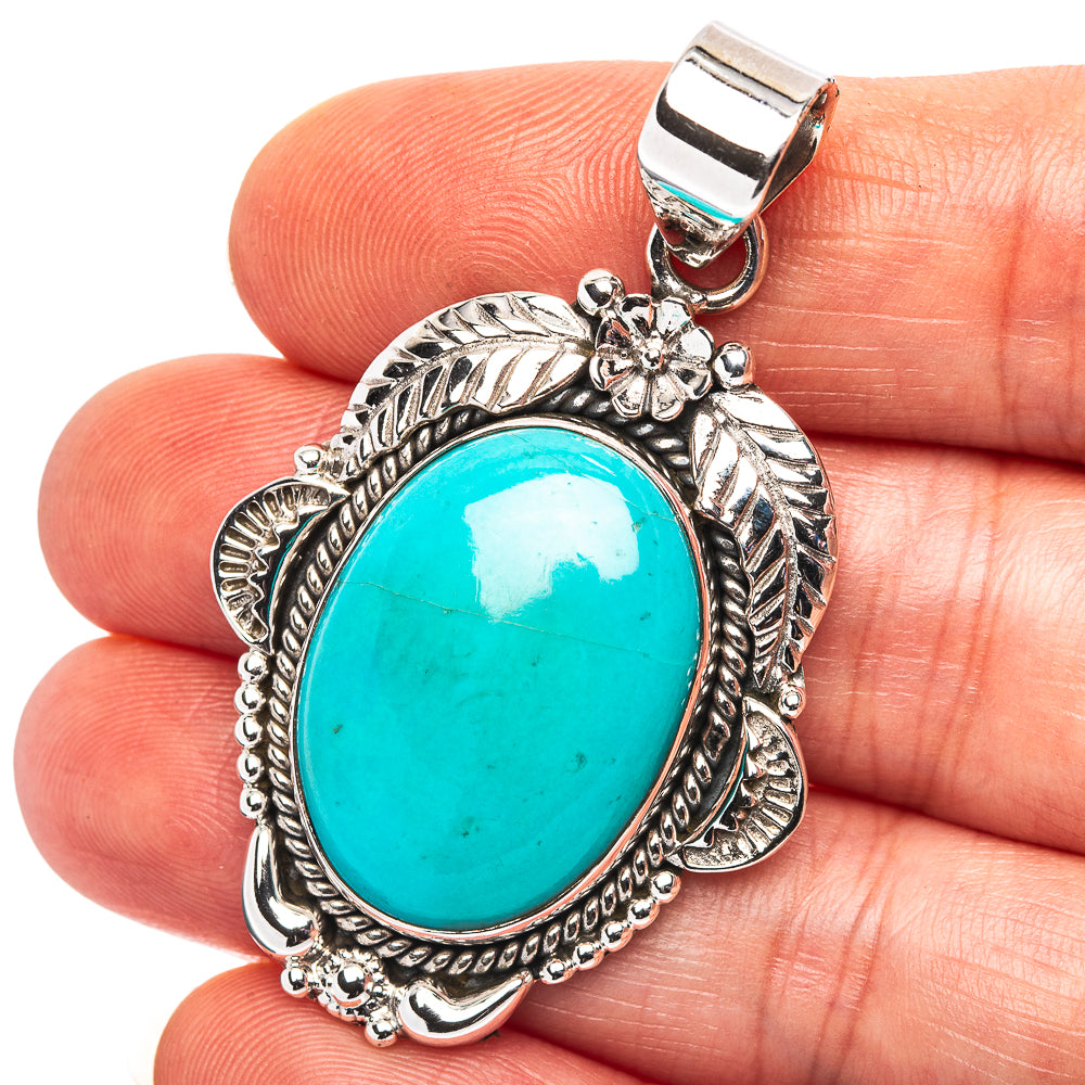 Exclusive Southwestern Style Kingman Turquoise Pendant 2" (.925 Sterling Silver)