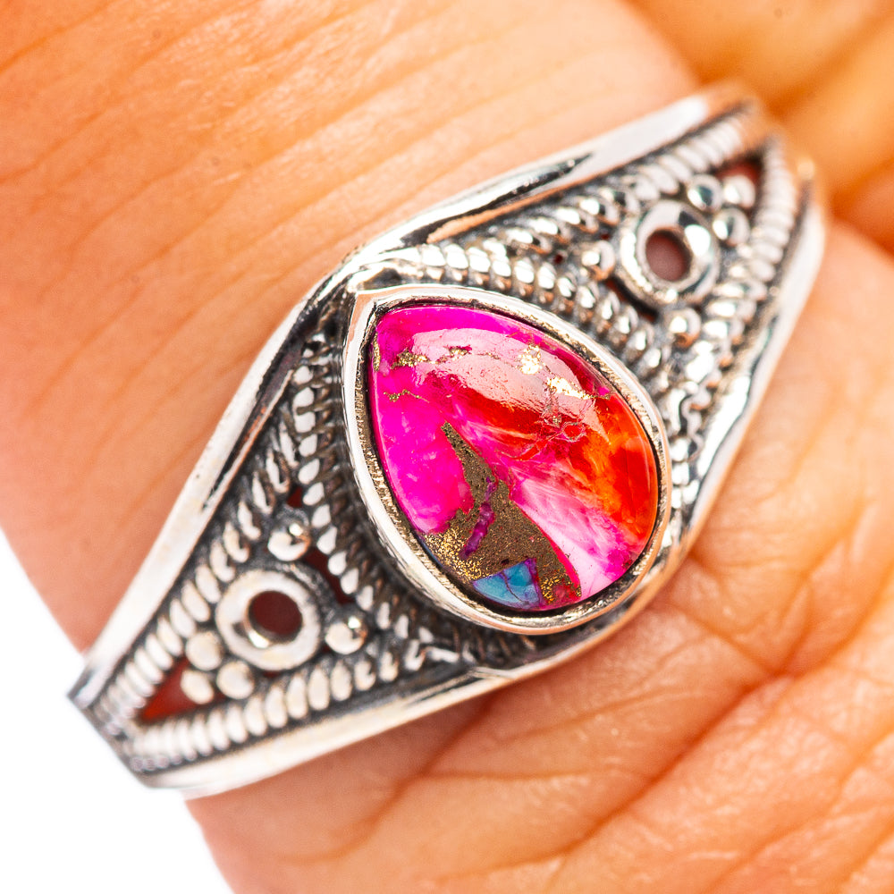 Dainty Pink Dahlia Turquoise Ring Size 7 (.925 Sterling Silver)