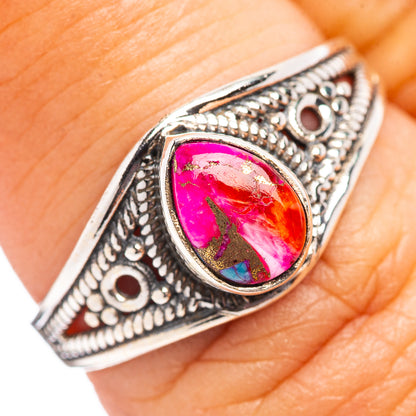 Dainty Pink Dahlia Turquoise Ring Size 7 (.925 Sterling Silver)