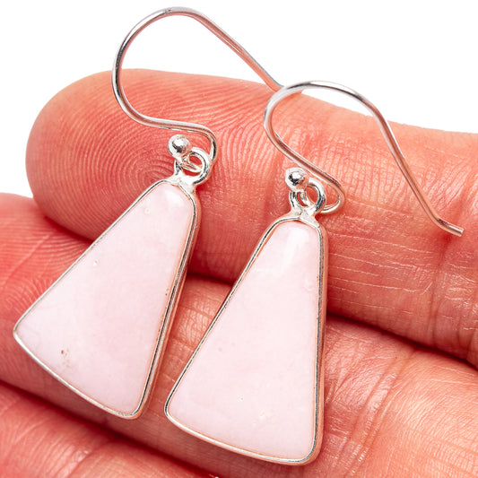 Sterling silver dangle earrings with pink opal drop pendants, hooked ear wires