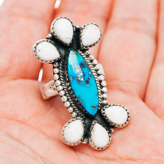 Exclusive Sierra Bella Turquoise, White Buffalo Turquoise Ring Size 7 Adjustable (.925 Sterling Silver)