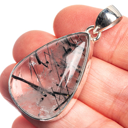 Tourmalinated Quartz 925 Sterling Silver Pendant 1 3/4"