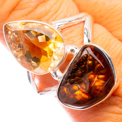 925 sterling silver double-teardrop ring with golden citrine and honey fire agate