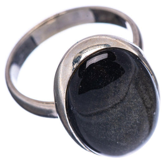Oval obsidian-style gemstone ring with polished .925 sterling silver band, side view
