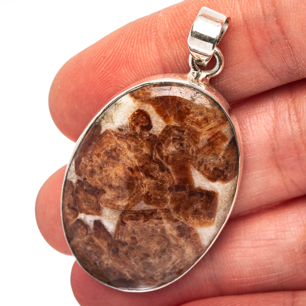 Garnet In Limestone Pendant 1 7/8" (.925 Sterling Silver)