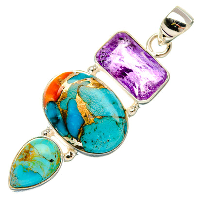 Blue Copper Composite Turquoise, Amethyst Pendant 2" (925 Sterling Silver) PD38046