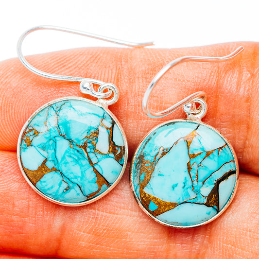 Ice Blue Dahlia Turquoise Earrings 1 1/4" (.925 Sterling Silver)