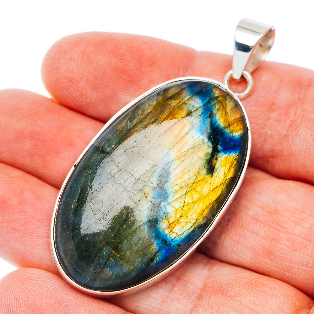 Huge Premium Spectrolite Pendant 2 1/8" (.925 Sterling Silver)