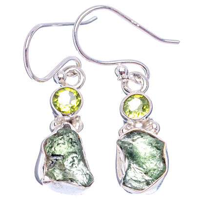 Rare Moldavite Earrings 1 1/4" (.925 Sterling Silver)