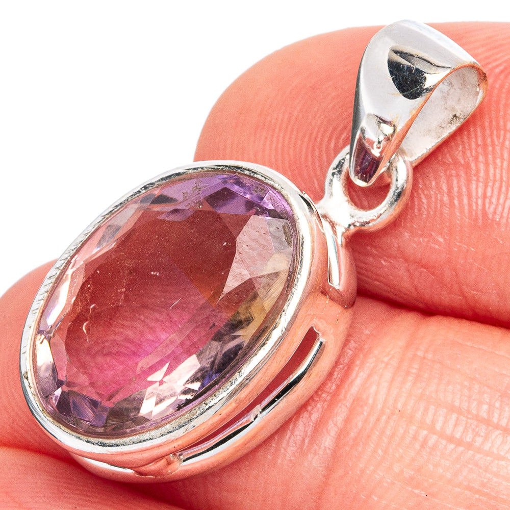 Faceted ametrine pendant with oval purple gemstone in 925 sterling silver bezel