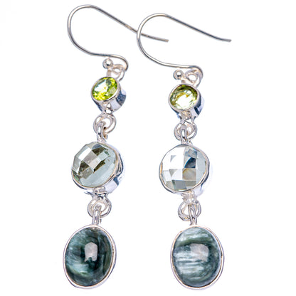 Premium Seraphinite, White Quartz, Peridot Earrings 2 1/8" (.925 Sterling Silver)