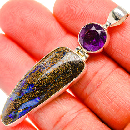 Australian Boulder Opal, Amethyst Pendant 2 1/4" (925 Sterling Silver) PD38166