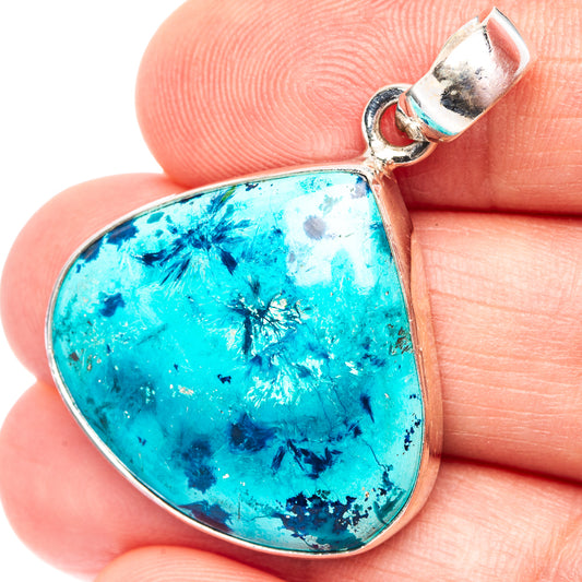 Shattuckite teardrop pendant with .925 sterling silver bezel, bright blue stone