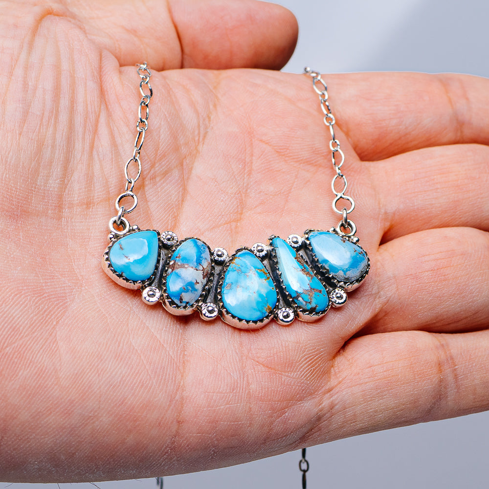 Southwestern Style Golden Hills Turquoise Necklace 10 to 20" (.925 Sterling Silver)