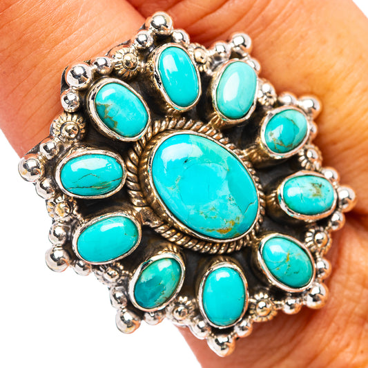 Turquoise oval cabochon ring in .925 sterling silver, Native style bezel setting