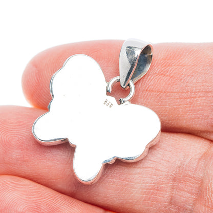 Premium Violet Blue Dahlia Mohave Turquoise, Opal Butterfly Pendant 1 1/8" (.925 Sterling Silver)