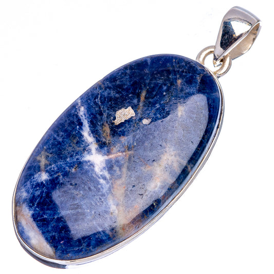 Oval sodalite cabochon pendant in .925 sterling silver bezel with silver bail
