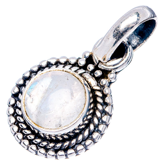 Sterling silver moonstone pendant, round cabochon in textured filigree with loop bail