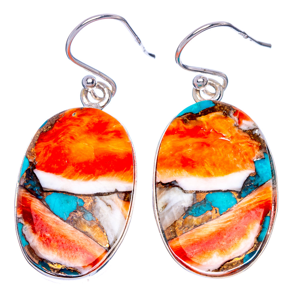 Spiny Oyster Turquoise Earrings 1 5/8" (925 Sterling Silver) E1789