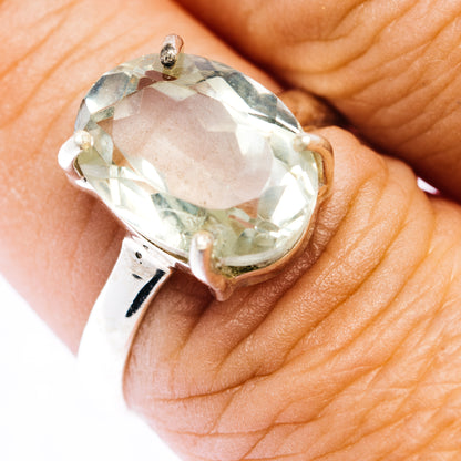 Faceted Prasiolite Ring Size 8.75 (.925 Sterling Silver)