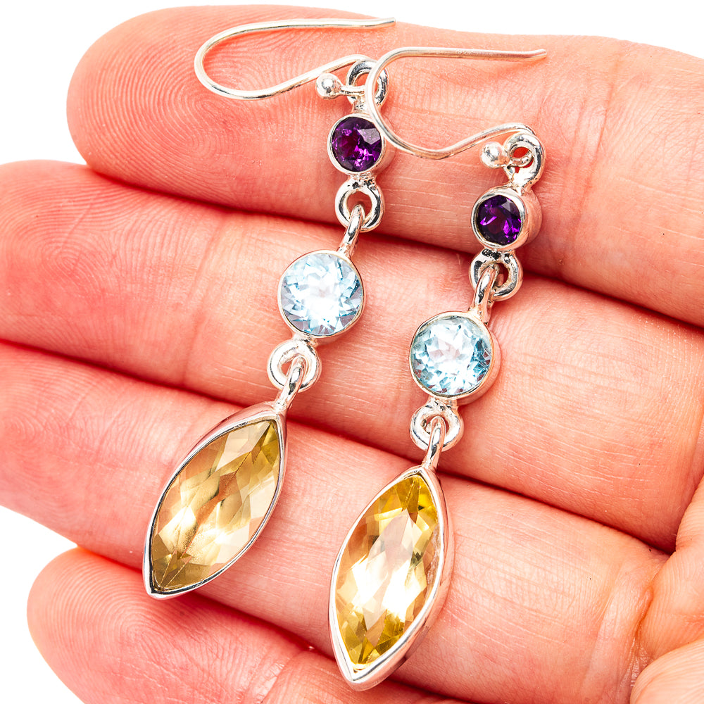 Premium Citrine, Blue Topaz, Amethyst Earrings 2 1/4" (.925 Sterling Silver)