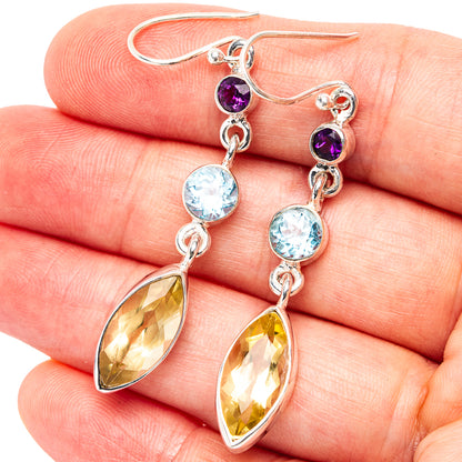 Premium Citrine, Blue Topaz, Amethyst Earrings 2 1/4" (.925 Sterling Silver)