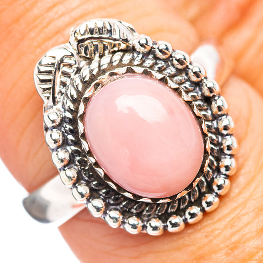 Pink opal ring in .925 sterling silver with ornate bezel and beaded band