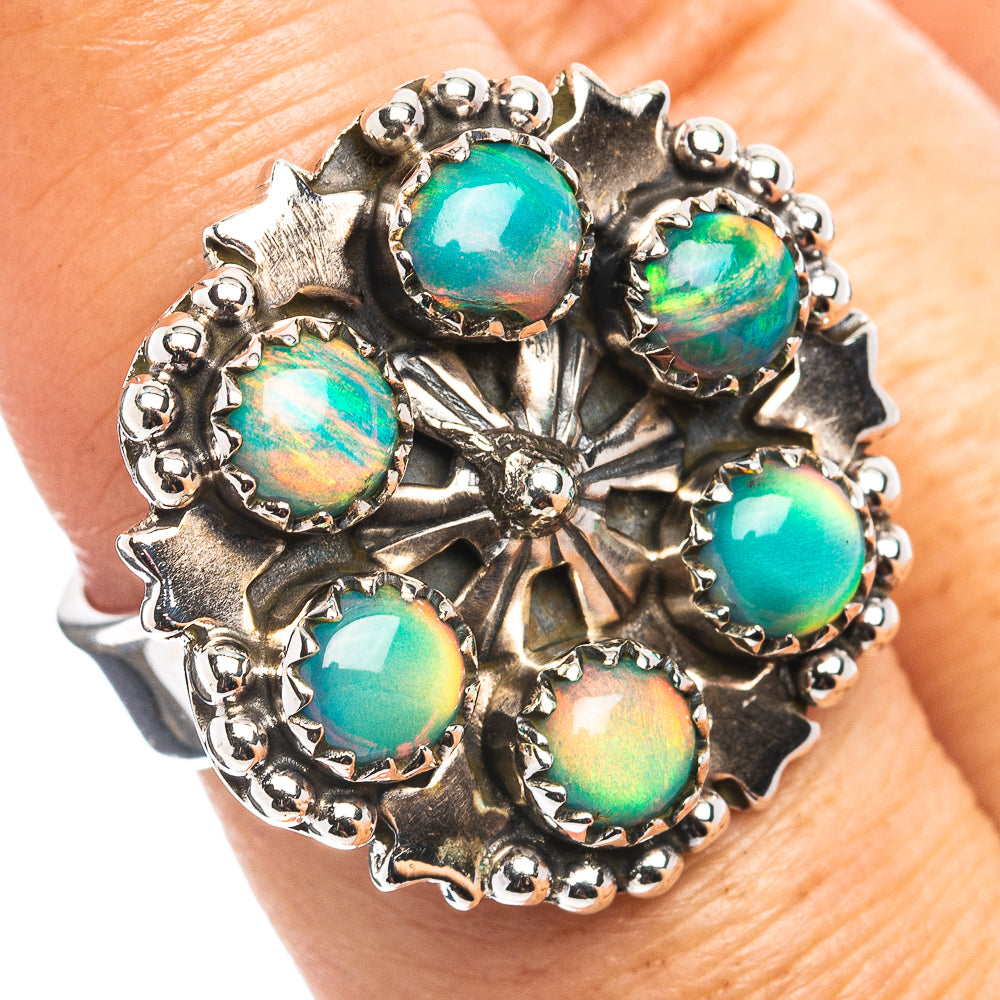 Exclusive Southwestern Style Aurora Opal Ring Size 7 Adjustable (.925 Sterling Silver)
