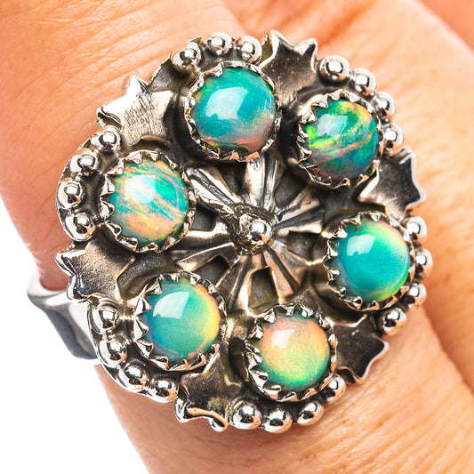 Exclusive Southwestern Style Aurora Opal Ring Size 7 Adjustable (.925 Sterling Silver)
