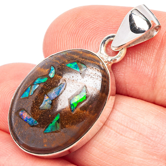 Rare Boulder Opal Pendant 1 1/4" (925 Sterling Silver) P44413