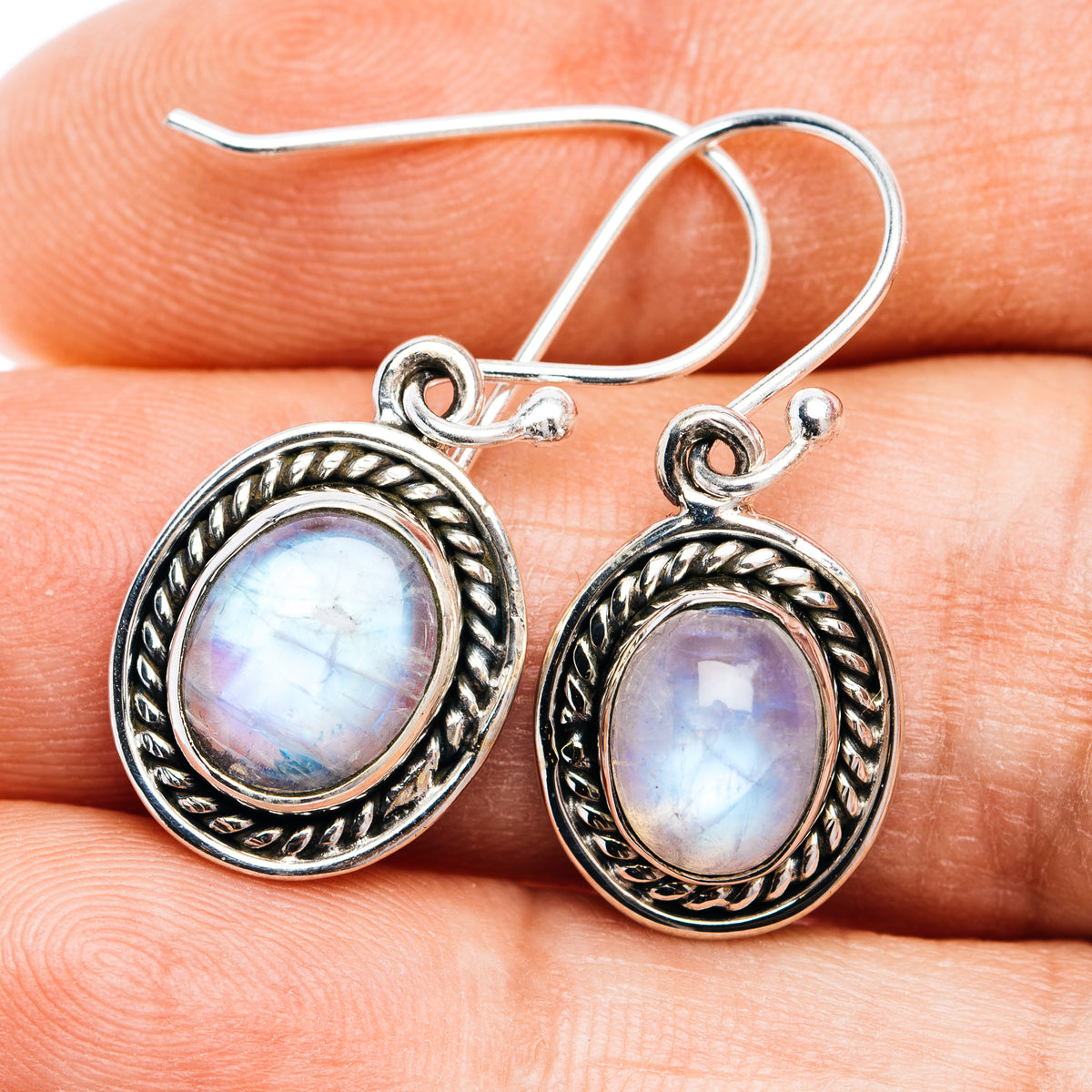 Rainbow Moonstone Earrings 1 1/8" (.925 Sterling Silver)