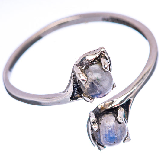 Sterling silver ring with two oval moonstone cabochons in a prong setting