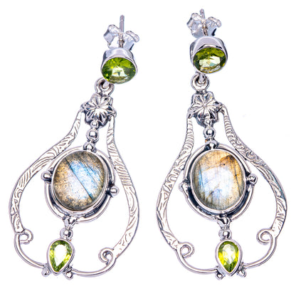 Signature Labradorite, Peridot Earrings 1 7/8" (925 Sterling Silver) E1079