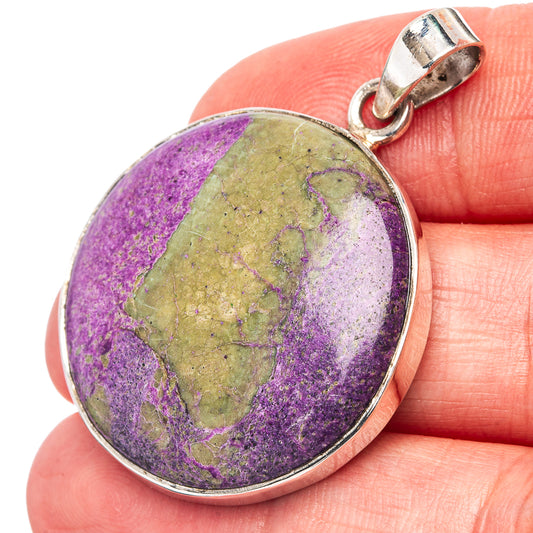 Oval purpurite pendant in .925 sterling silver with purple and green stone center.