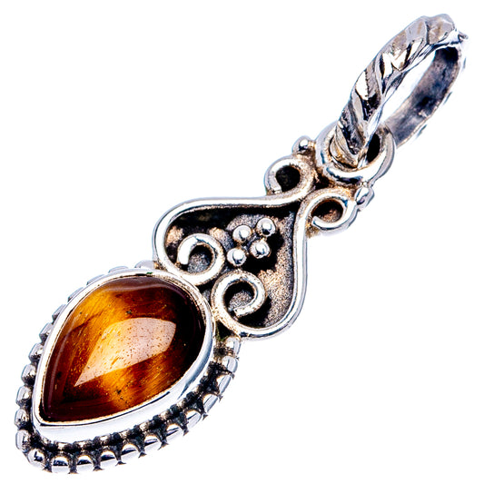 Tiger's eye dainty pendant in .925 sterling silver, oval amber-gold stone with ornate bail