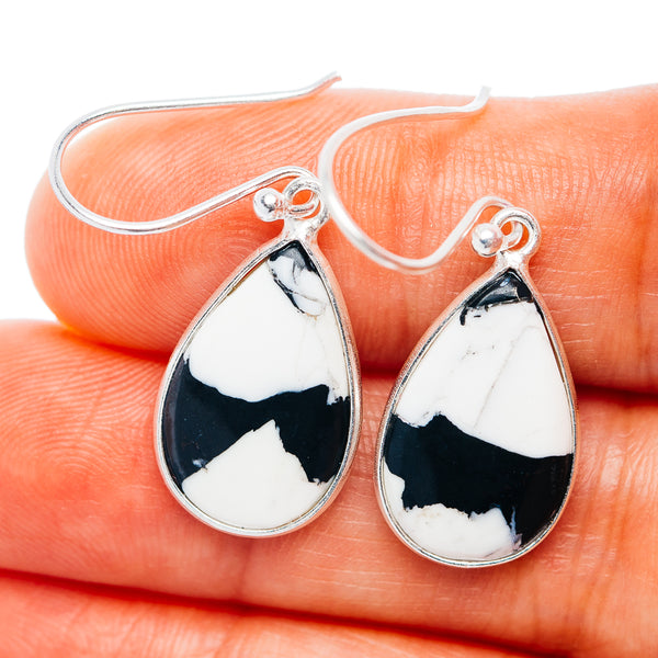 White Buffalo Turquoise Earrings 1 3/8" (.925 Sterling Silver)