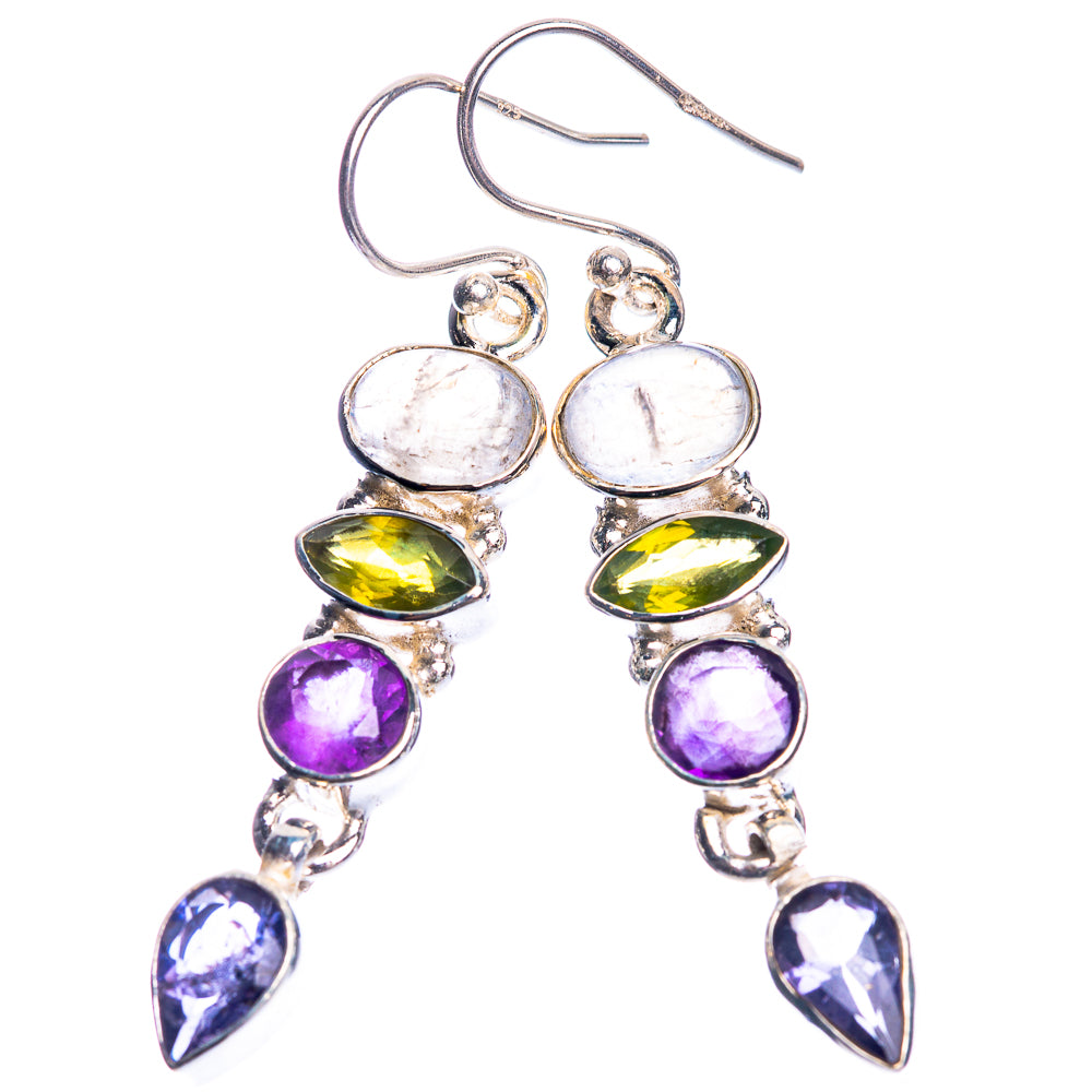 Rainbow Moonstone, Peridot, Amethyst, Tanzanite 925 Sterling Silver Earrings 2"