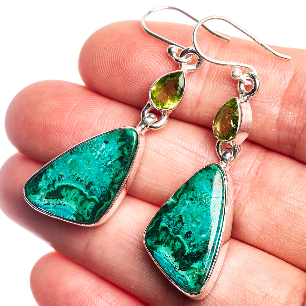 Malachite In Chrysocolla, Peridot Earrings 2" (925 Sterling Silver) E432995